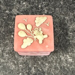 Vintage Incolay Soapstone Pink/White Trinket Box Bear with Balloons